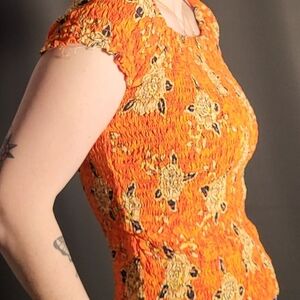 Vibrant Orange Smocked Blouse